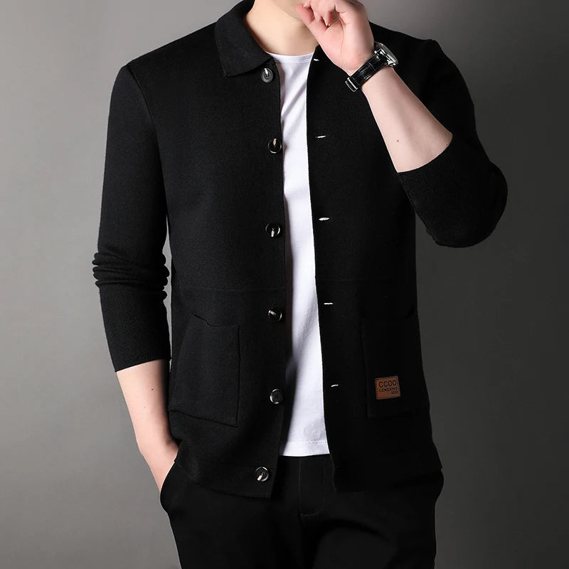 Single Breasted 2023 New Men's Thickened Cardigan Pocket Design Comfortable Lapel Casual Cardigan jacket