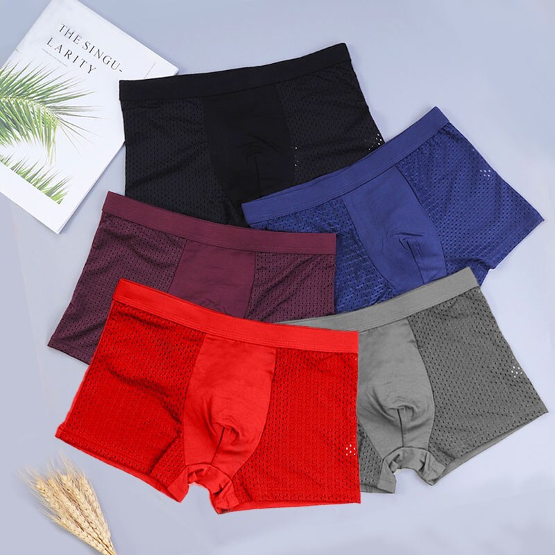 5PCS/Lot 8XL Mesh Hole Mens Underwear Boxers Men Boxer Underwear men Boxers for Men Underwear Boxer Shorts Men Boxers Men Pantis