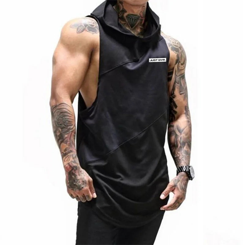 Fashion Hooded Vest Sport Shirt Men's Sleeveless Running T Shirt Hoody Sportswear Fitness Training Gym T-shirt Workout Hoodies