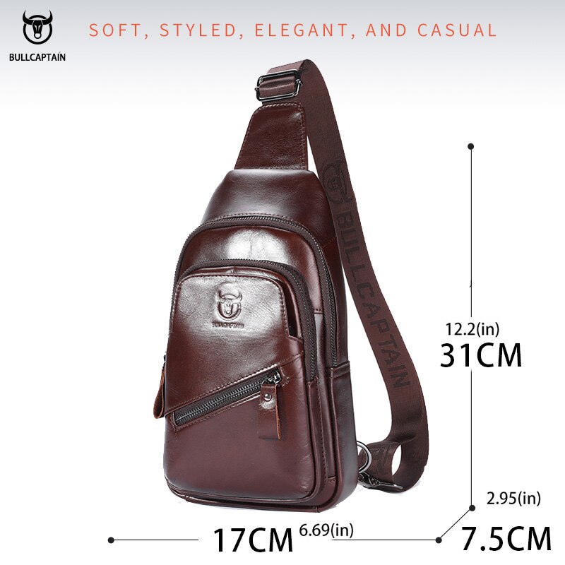 BULLCAPTAIN 2023 The Latest Men's Leather Chest Bag Large Capacity Casual Men's Messenger Bag Classic Leather Chest Bag XB 127