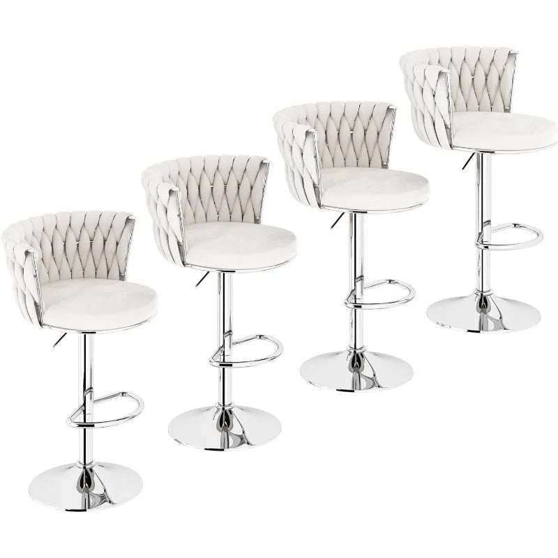 Velvet Bar Stools Set of 4, Swivel Counter Stools Counter Height Barstools with Back & Footrest,Bar Chairs Velvet for Chairs