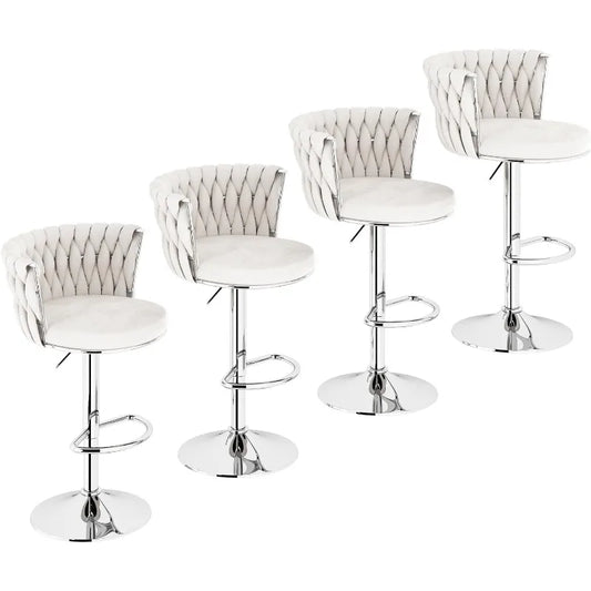 Velvet Bar Stools Set of 4, Swivel Counter Stools Counter Height Barstools with Back & Footrest,Bar Chairs Velvet for Chairs