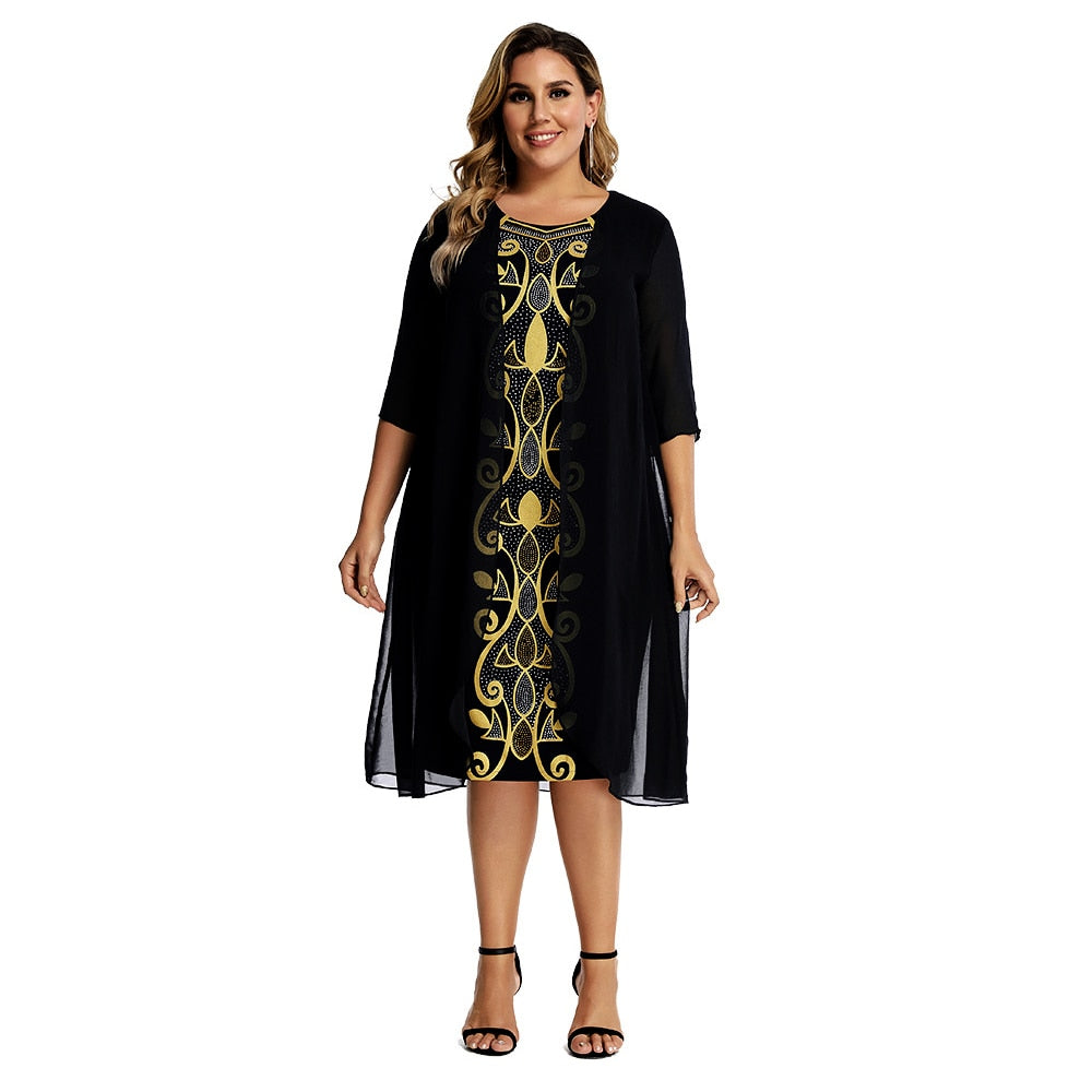 Yitonglian Ladies Vintage Palace Style Casual Tunic Dress for Women Plus Size False Two Piece Spring Summer Vestidos  W110