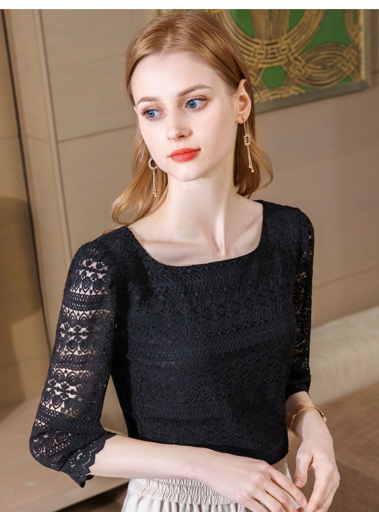 Sweet Elegant Casual Lace Clothes for Woman 2023 Summer Autumn Hollow-out Temperament  Slim Top T-shirt and Blouses Basics Fairy