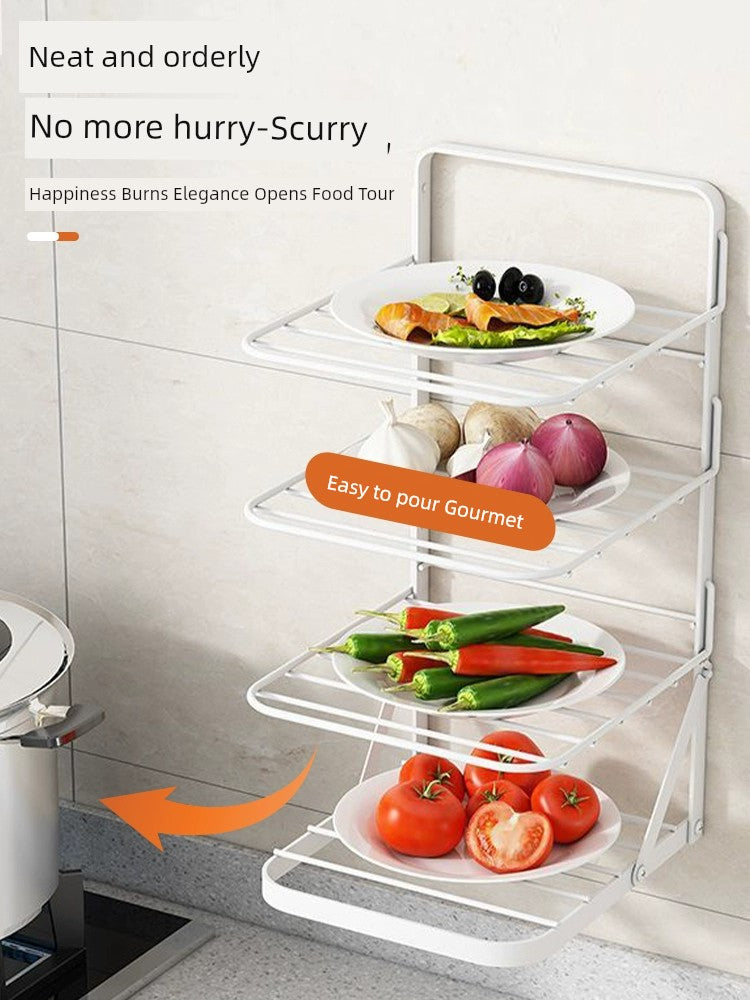 Kitchen Dish Storage Rack Foldable Multi-Functional Table Top Dish Storage Wall Hanging Multi-Layer Side Dish Plate Dish Storage Handy Gadget