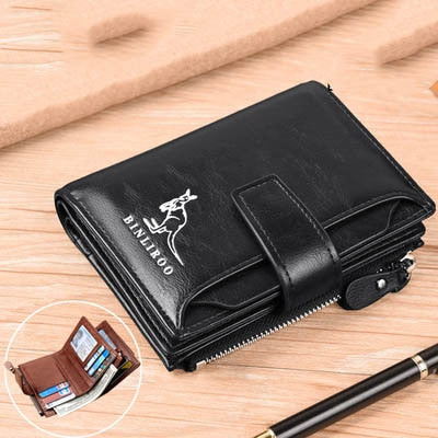 2021 Fashion Men's Coin Purse Wallet RFID Blocking Man Leather Wallet Zipper Business Card Holder ID Money Bag Wallet Male