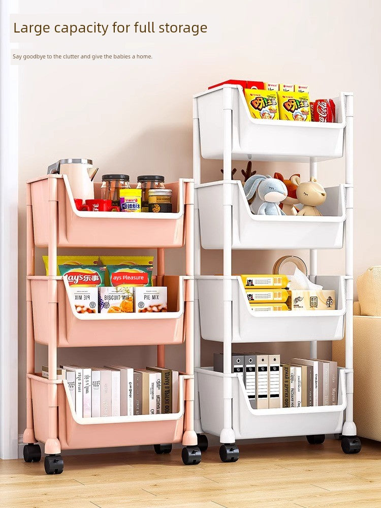 For Home Floor Bookshelf Movable Kitchen Toys Trolley