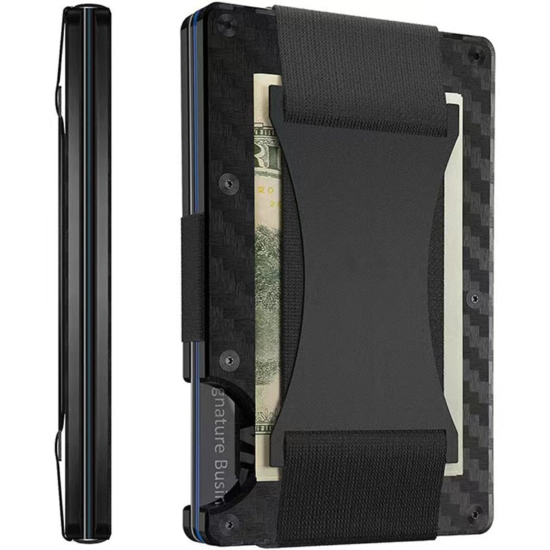 Minimalist Slim Wallet for Men RFID Blocking Credit Card Holder Aluminum Metal Small Wallets Cash Strap Porta Credencial