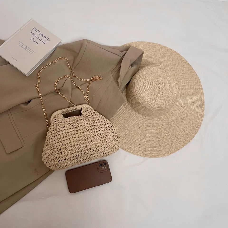 Retro Woven Clutch Bags for Women 2025 Straw Shell Chain Handbag Messenger Bag Ladies Holiday Beach Eco-friendly Crossbody Bag