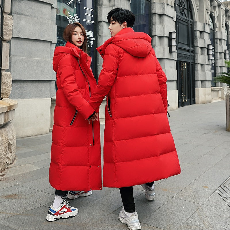 2023 New Coed Winter Cold resistant Down Jacket -30 High Quality Men's Women X-Long（Winter) Warm Fashion Brand Red Parkas S-5XL