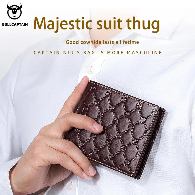 BULLCAPTAIN Men's Leather Wallet New Genuine Leather RFID Card Holder Man Wallet Fashion Small Logo Horizontal Photo Frame Clip