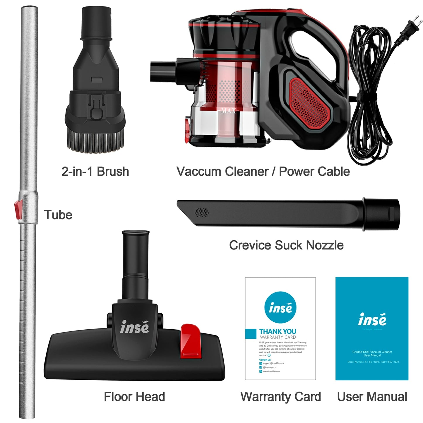 INSE I5 Vacuum Cleaner Corded 18Kpa Powerful Suction 600W Motor Stick Handheld Vaccum Cleaner for Home Pet Hair Carpet