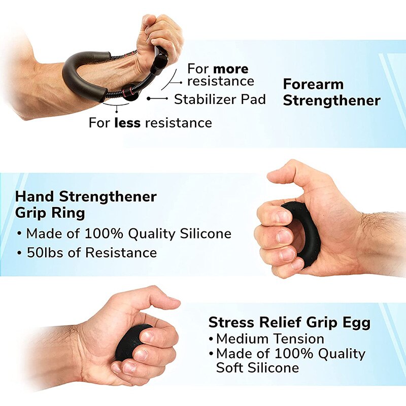 6 Piece Forearm Hand Grip Strengthener Set Finger Wrist Strengthening Training Adjustable Resistance Strength Training Equipment