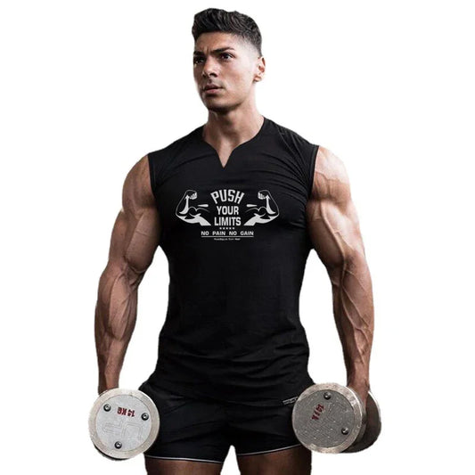 New Men V-neck Sports Tank Top Cotton Summer Muscle Vest Gym Clothing Bodybuilding Sleeveless Shirt Workout Fitness Singlets