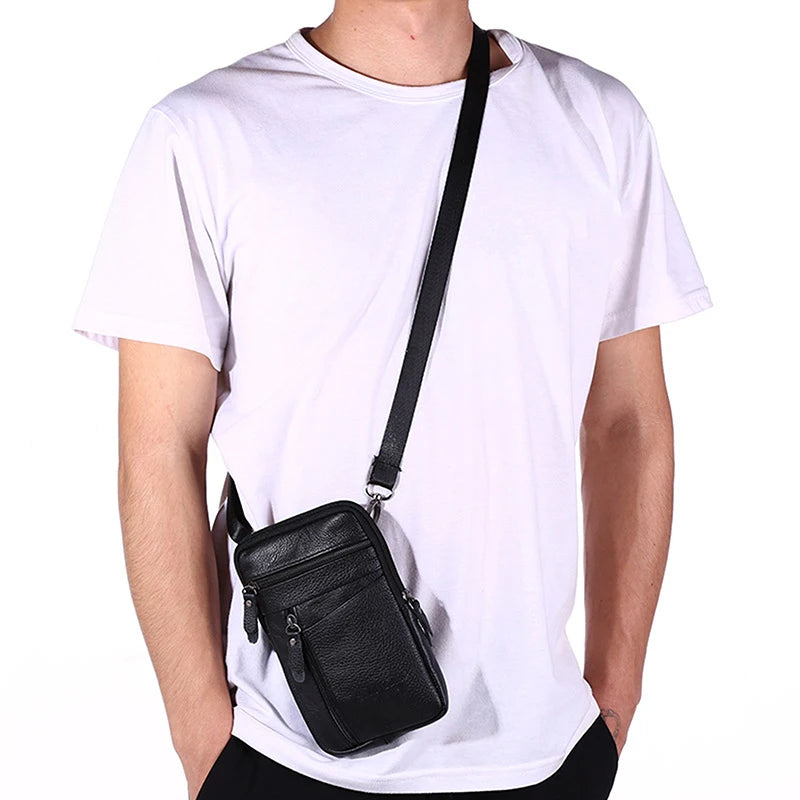 Men's Genuine Leather Waist Packs Bolsas Phone Pouch Bags Men Handbag Bag Small Chest Shoulder Belt Bag Crossbody Leather Bags