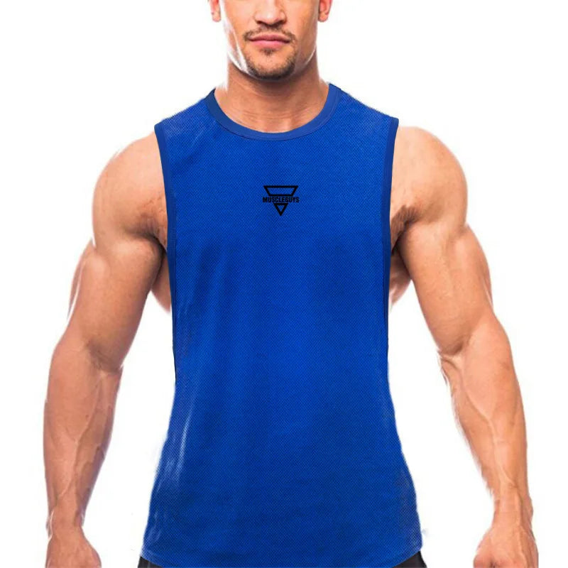 Mens Gym Tank Top Mesh Fitness Bodybuilding Stringer Singles Outdoor Quick Dry Training Vest muscle shirt Summer sleeveless tees