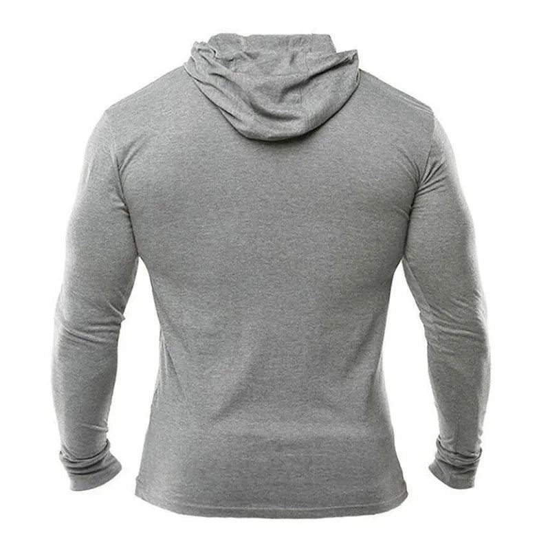 Autumn Slim Fit Hooded T Shirt Mens Cotton Gym T-shirt Men Sports Long Sleeve Shirt Spring Bodybuilding Tee Tops Fitness tshirt