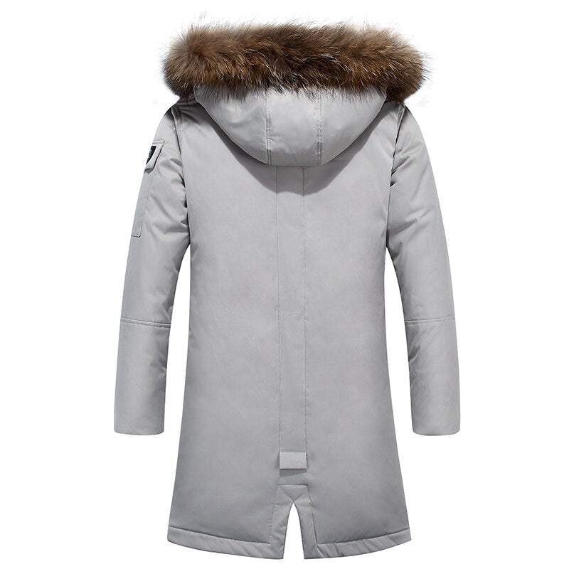 Fashion Real Fox Fur Collar Men's Winter Down Jacket Hooded Thick Warm Long Waterproof White Duck Down Coat Man Parkas Overcoat