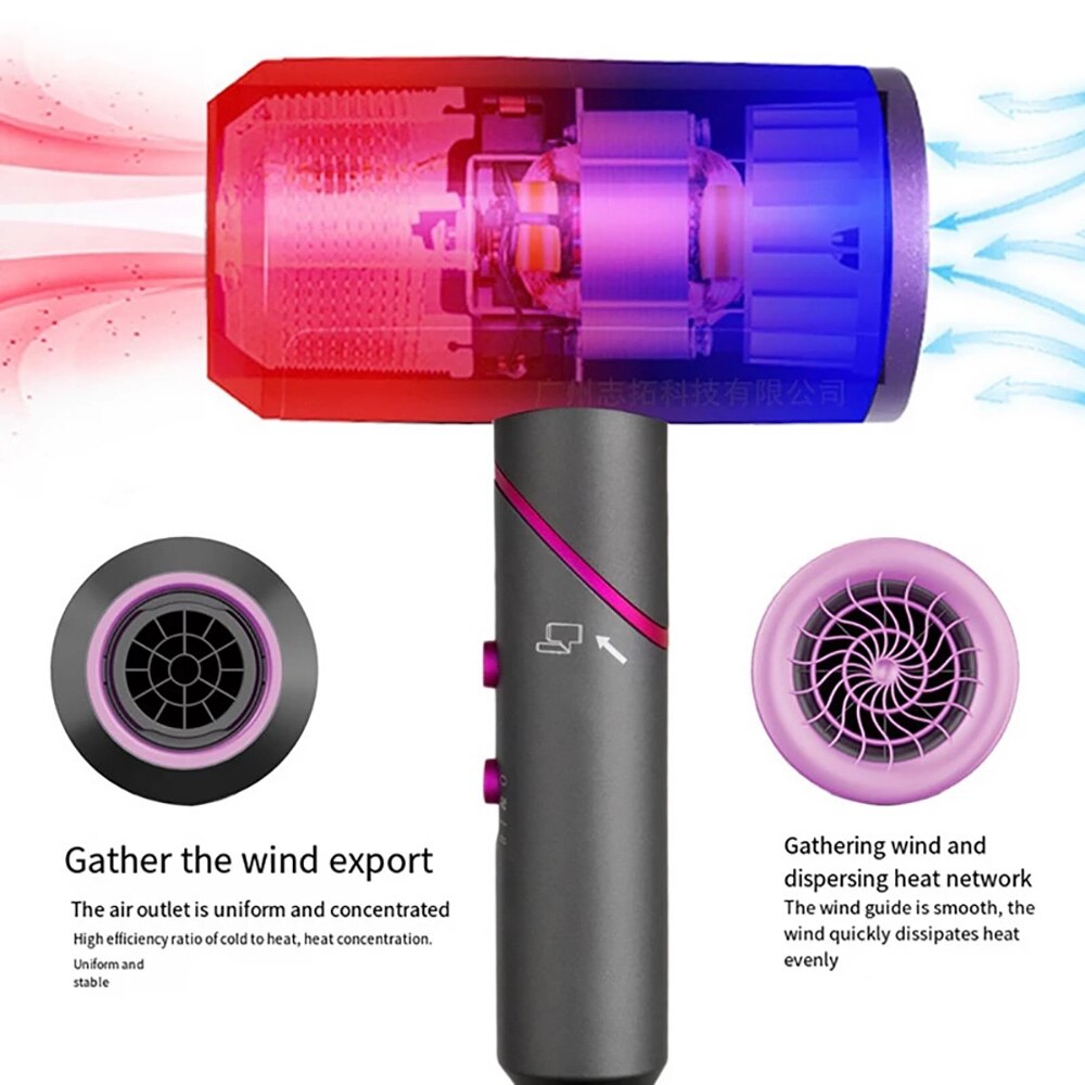 Foldable Handle Hair Dryer Hot and Cold Strong Wind Powerful Negative Ion Blower 2 Air Collecting 1 Diffuser Nozzle for Travels