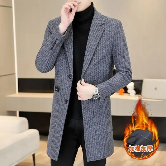 High-quality Long Woolen Coats for Men Autumn Winter Thickened Warm Casual Business Trench Coat Social Streetwear Overcoat 2023