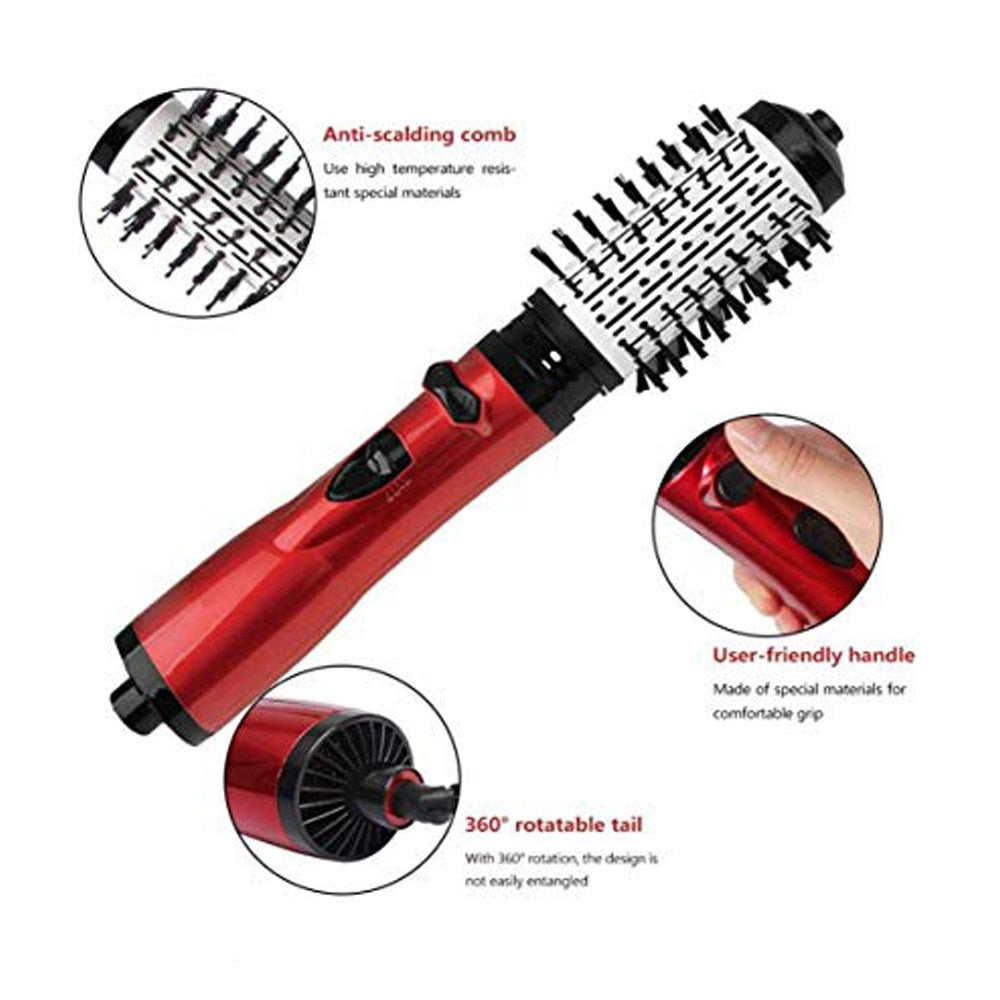 Rotating Hair Dryer Brush Electric Blow Drier Comb Hot Air Straightener Curler Iron One Step 2 Gears Blower Replaceable 2 Heads