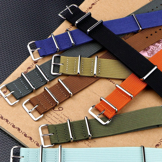 Ribbed Watch Strap 20mm 22mm 18mm Rugged Nylon Military Straps Retro Watchband Braid Ballistic Fabric Bands