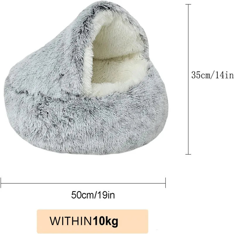 2 In 1Pet Dog Cat Bed Round Plush Cat Warm Bed House Soft Long Plush Bed For Small Dogs Cats Nest Donut Warming Sleeping Bed