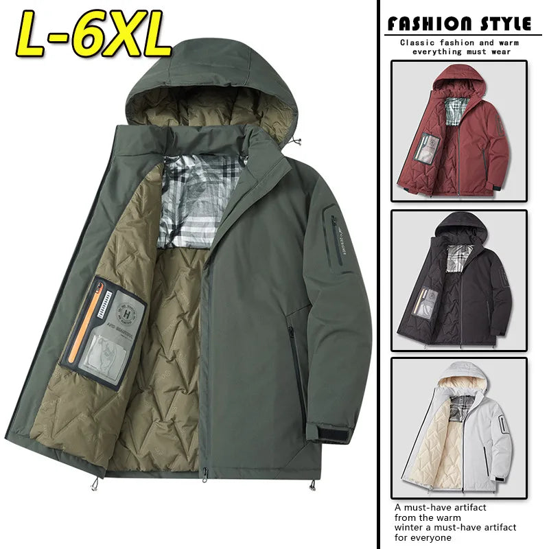 New Men Hooded Thick Warm Casual Parkas Coats Man Overcoat Male Windproof Coldproof Outwear Detachable Hat Jackets Outdoor Coat