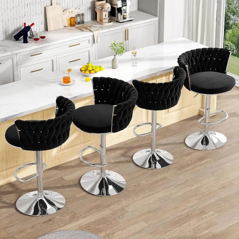 Velvet Bar Stools Set of 4, Swivel Counter Stools Counter Height Barstools with Back & Footrest,Bar Chairs Velvet for Chairs