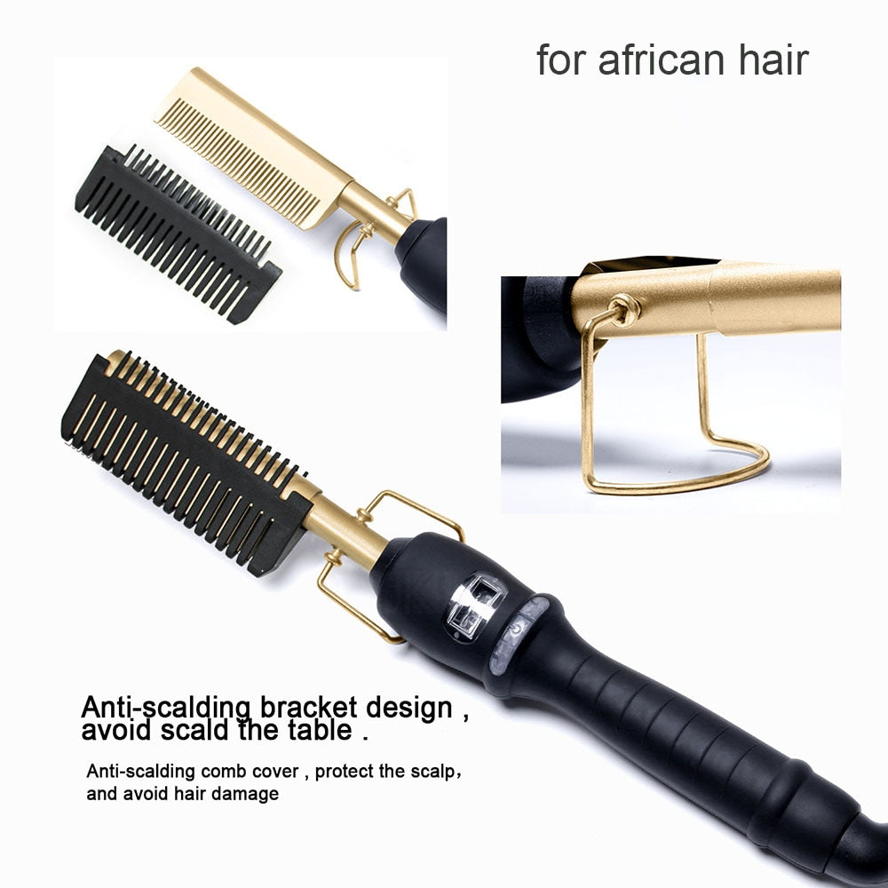 Hot Comb Straightener for Wigs and African Hair Flat Irons Fast Heating Straightening Brush Straight &amp; Curler Roller Styler Tool