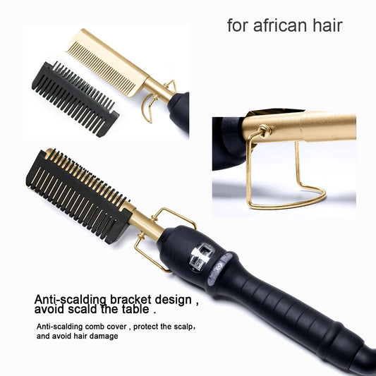 Hot Comb Straightener for Wigs and African Hair Flat Irons Fast Heating Straightening Brush Straight &amp; Curler Roller Styler Tool