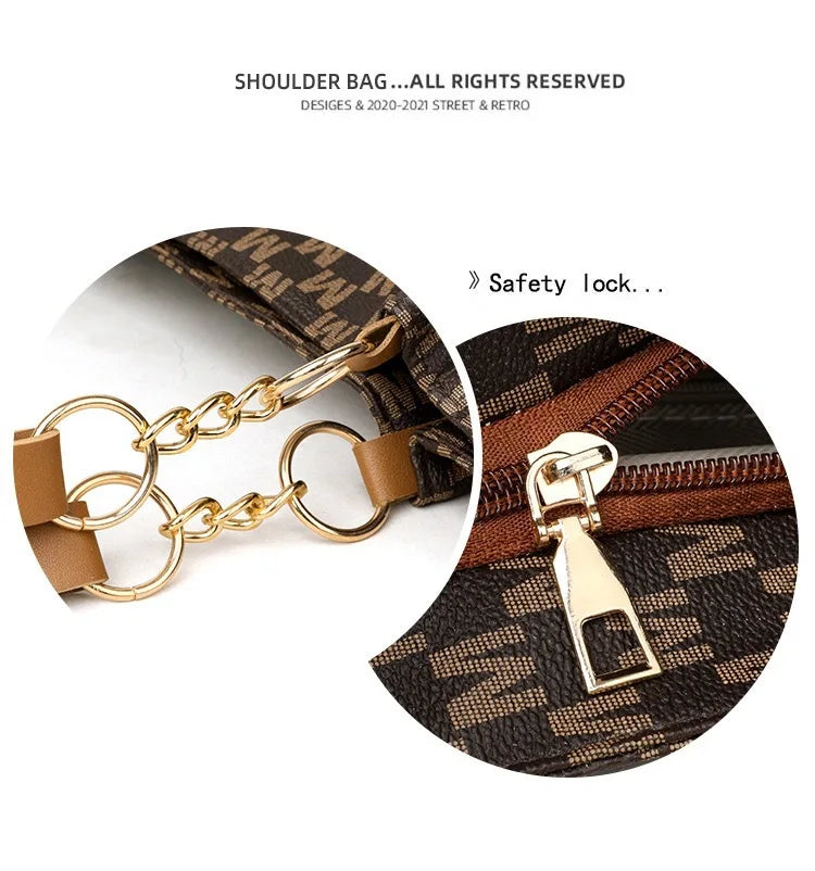 Women's New Commuter Tote Bag Trendy Fashionable Single Shoulder Large Capacity Simple Vintage Print