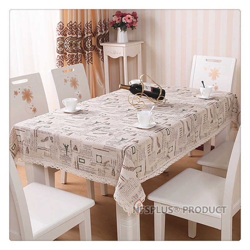 European Style Table Cloth with Lace Trim Cotton Linen Blending Fabric Table Cover Tablecloth for Wedding Christmas Picnic