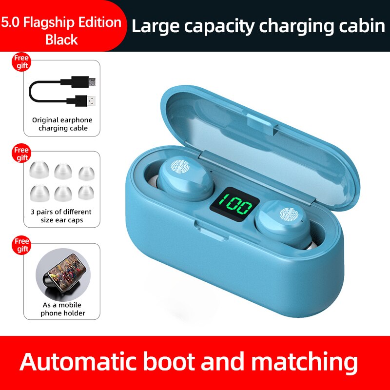 F9 TWS Bluetooth 5.0 Earphones 2000mAh Charging Box Wireless Headphone 9D Stereo Sports In-Ear Earbuds Headset HD Mic For Phone