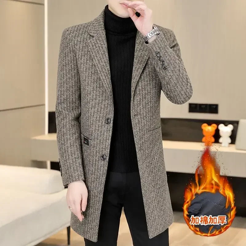High-quality Long Woolen Coats for Men Autumn Winter Thickened Warm Casual Business Trench Coat Social Streetwear Overcoat 2023
