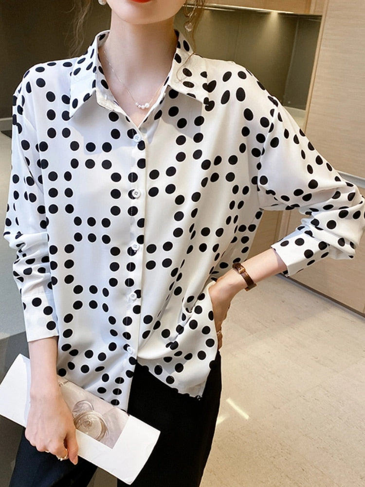 Autumn Fashion Elegant Women Polka Dot Shirts Long Sleeve Vintage Slim Casual Blouses Female Chic Party Formal Clothes Tops