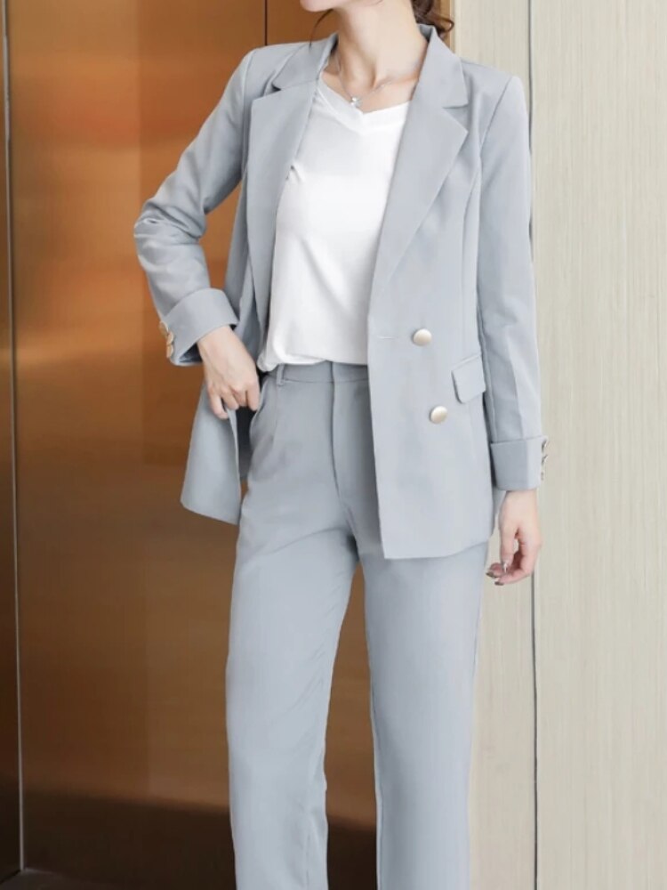 Women's Spring Elegant Blazer Pantsuits Office Vintage Casual Formal Business 2 Piece Set Female Fashion Workwear Trousers Suit