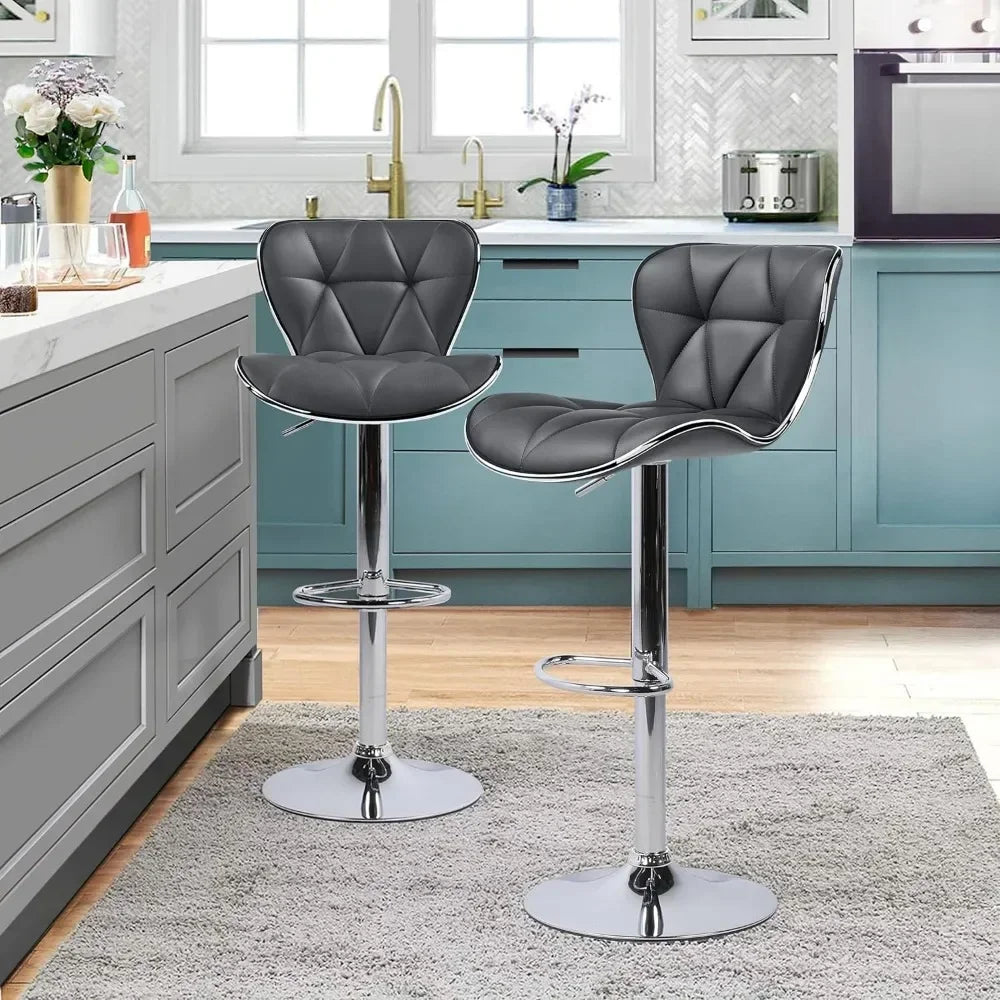 Island Chairs Bar Stools Set of 4 Fashionable Bar Adjustable PU Leather Swivel Stools Chair w/ Shell Back BarStools for Kitchen