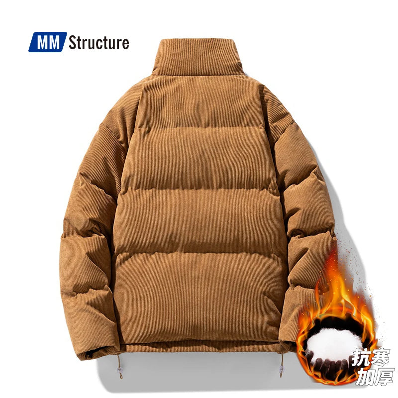 Winter Warm Parkas Men Corduroy Patchwork Military Stand Collar Loose Oversize Warm Cotton Jacket Casual Fashion Brand Coat
