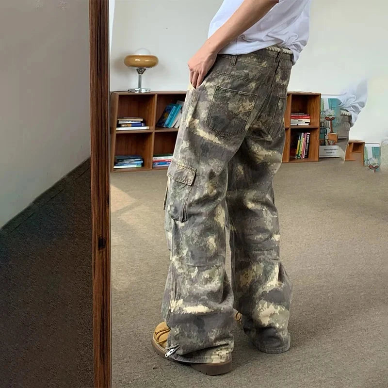 HOUZHOU Camouflage Cargo Pants Men Oversize Camo Trousers Male Loose Casual Vintage Streetwear Hip Hop Safari Style