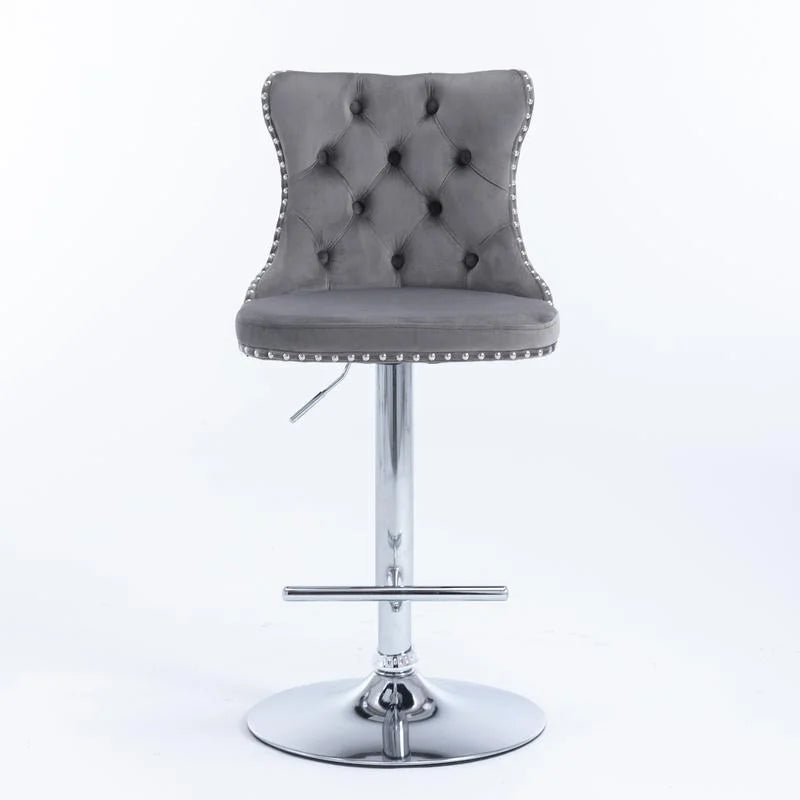 Swivel Velvet Barstools Adjusatble Seat Height from 25-33 Inch, Modern Upholstered Chrome base Bar Stools with Backs Comfortable