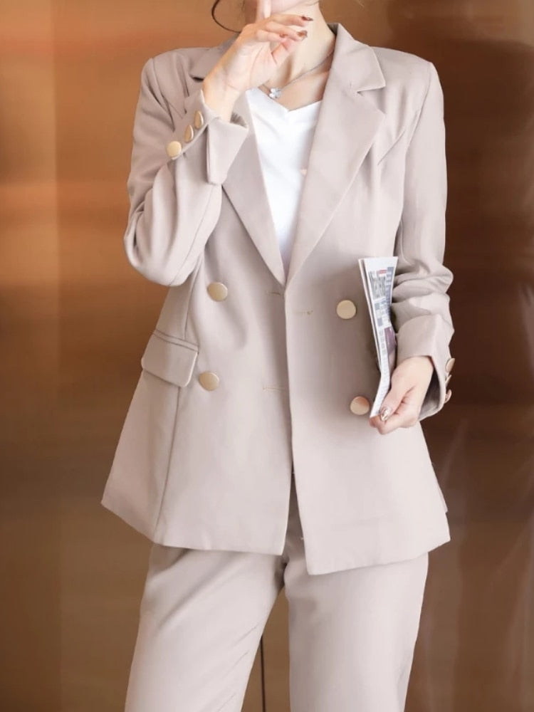 Women's Spring Elegant Blazer Pantsuits Office Vintage Casual Formal Business 2 Piece Set Female Fashion Workwear Trousers Suit