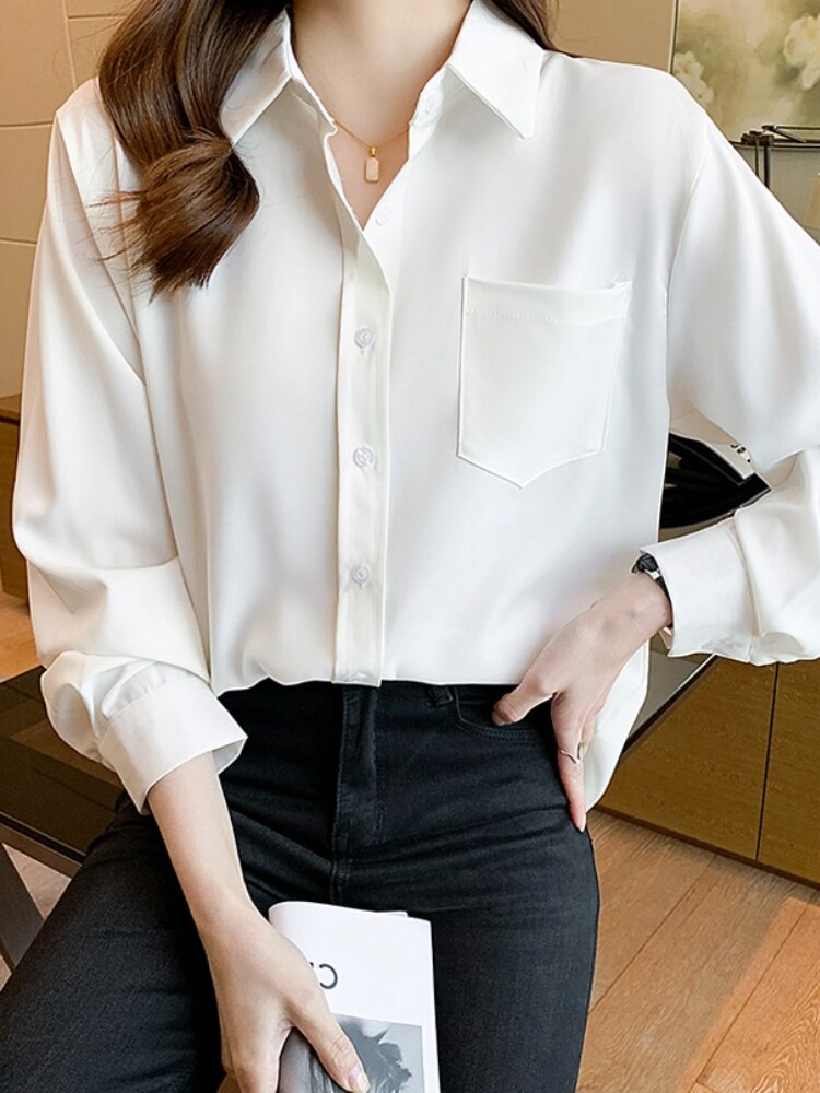 Satin Women's Elegant Solid Shirt Long Sleeve Fashion New Basic Ladies Tops OL Vintage Chic Party Business Female Blouses Autumn