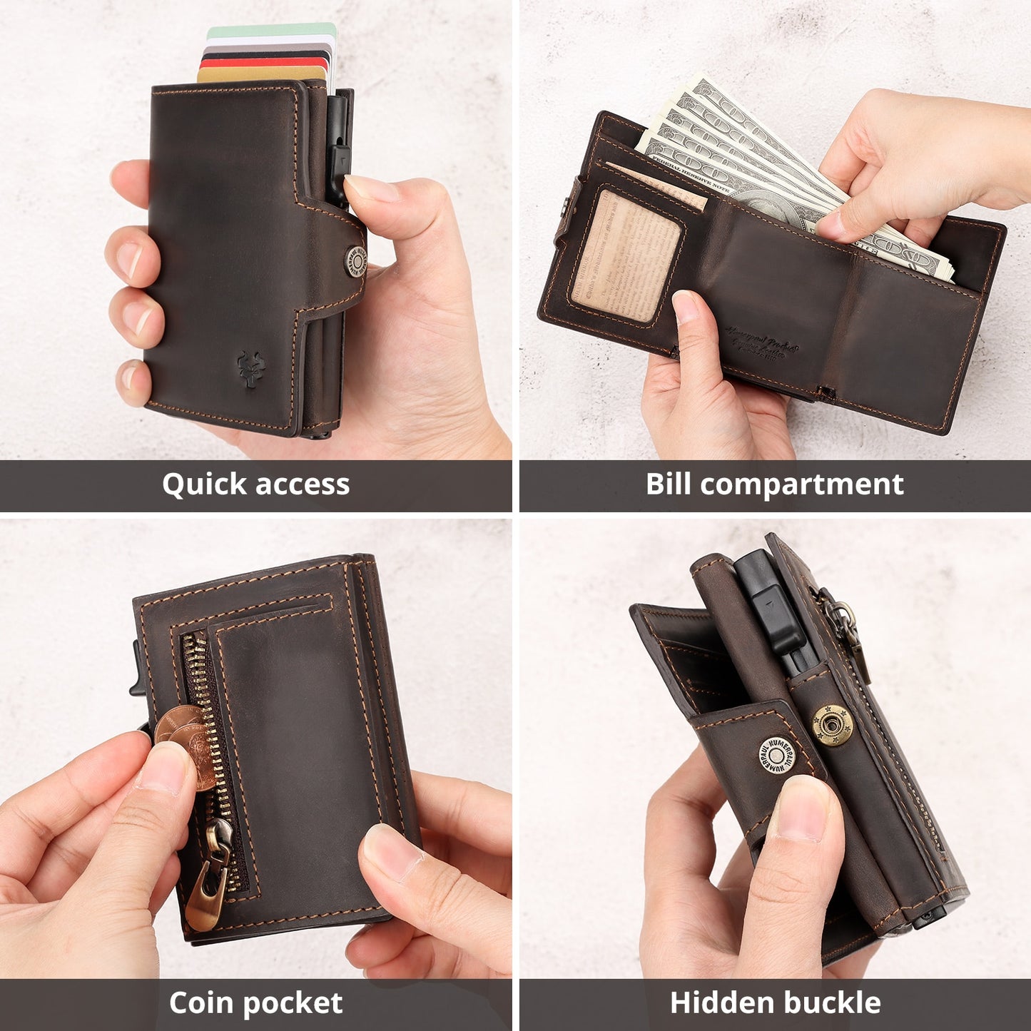 HUMERPAUL Smart Pop Up Card Wallet for Men RFID Genuine Leather Card Case Slim Women Zip Coin Purse with Notes Compartment