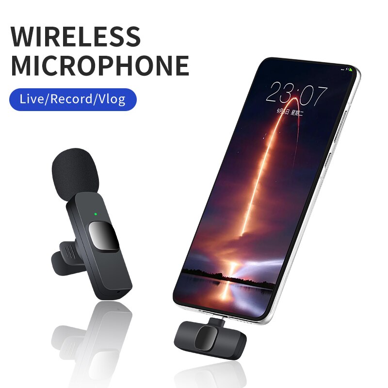 2.4G Wireless Lavalier Microphone Short Video Shooting Live Microphone Portable Audio Video Recording Mini Mic for IOS Android