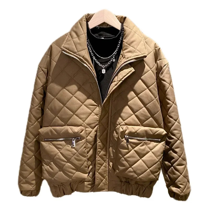 Light Luxury Winter Solid Color Puffer Parkas for Men Thickened and Warm Stand Collar Loose Casual Jackets Overcoat Men Clothing