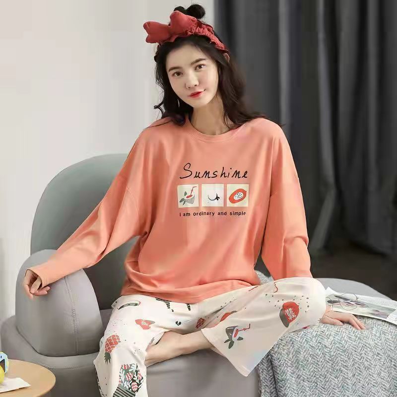 Pure Cotton Pajamas Women's Spring and Autumn Models Long-sleeved Home Service Women's Simple Loose Casual Suit Large Size 5XL