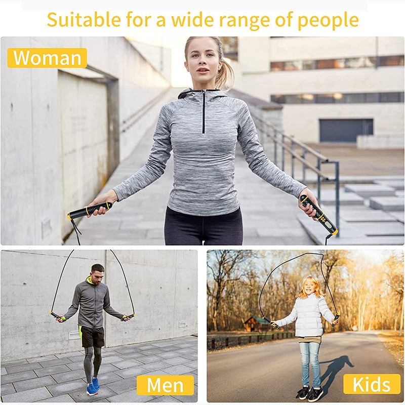 Smart Jump Rope Fitness Skipping Rope Cordless Weight Lap Time Calorie Record Adjustable Digital Counting Home Gym Men Women Kid