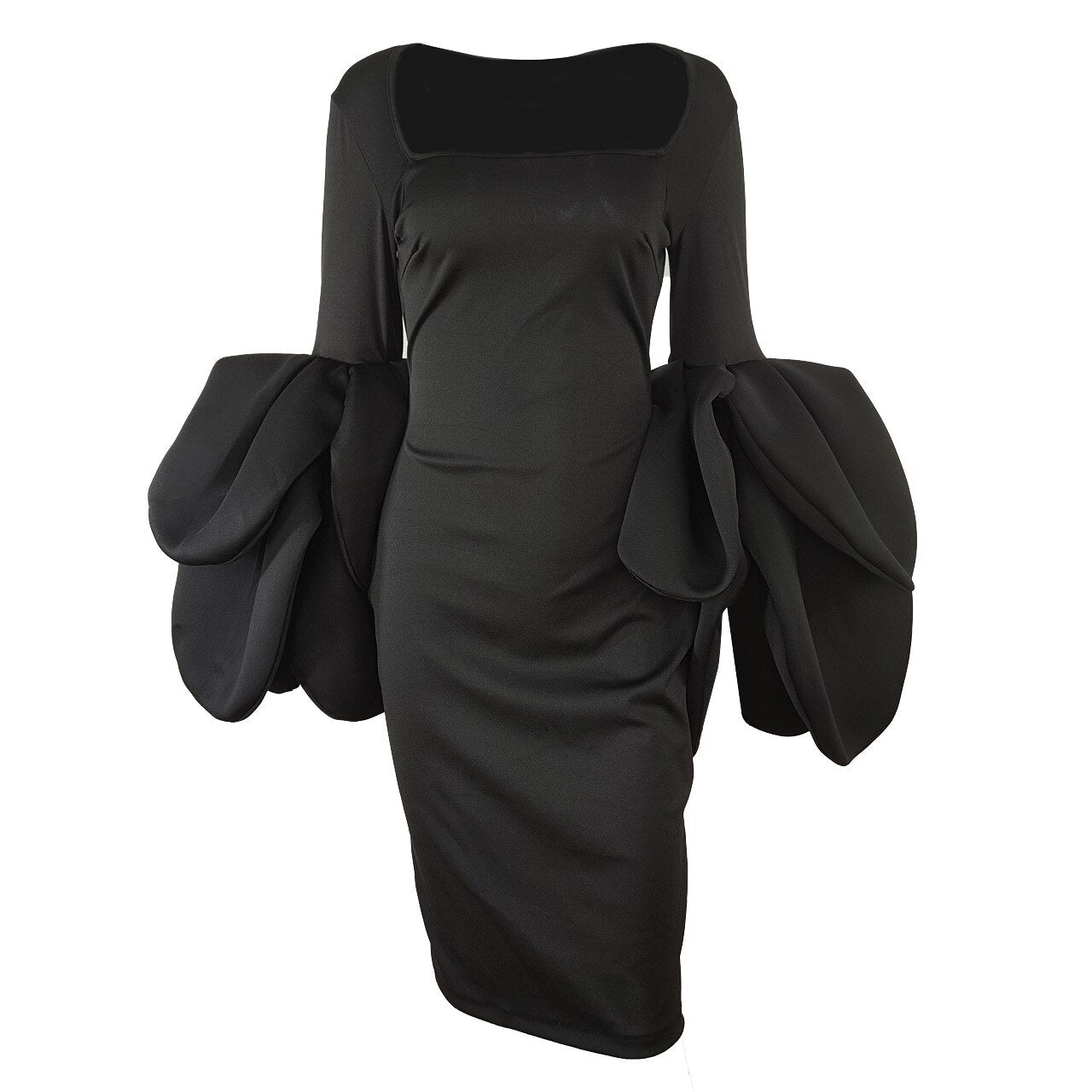 CM.YAYA Vintage Women Ruffles Flare Long Sleeve Black Bodycon Pencil Midi Dress 2023 Club Vestidos Sexy Party Evening Dresses