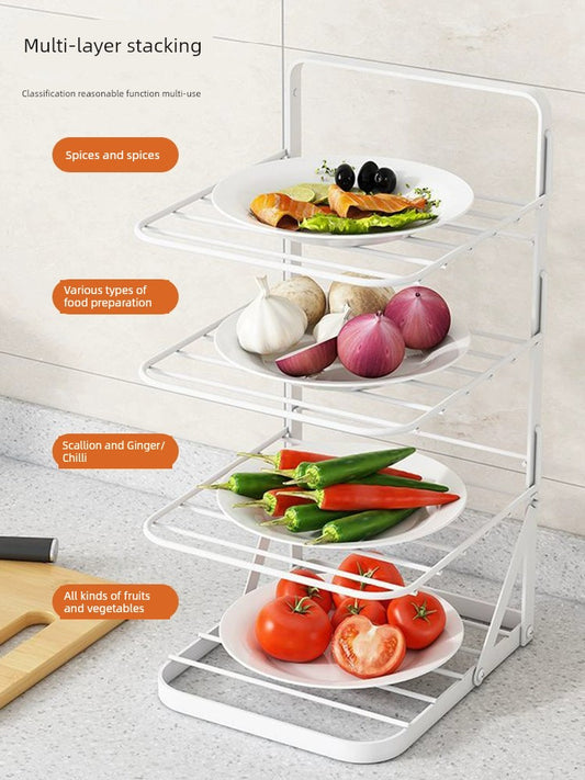 Kitchen Dish Storage Rack Foldable Multi-Functional Table Top Dish Storage Wall Hanging Multi-Layer Side Dish Plate Dish Storage Handy Gadget